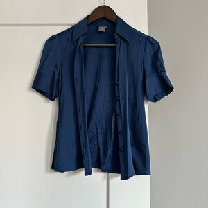 Ann Taylor Deep Blue Silk Button Down Shirt